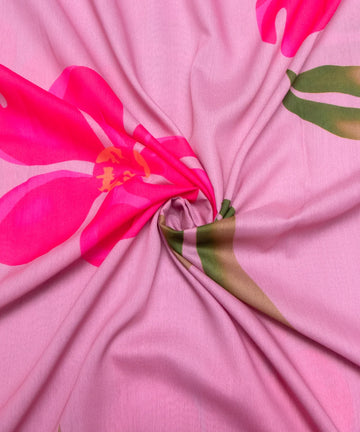 Nude Pink Floral Digital Print Muslin Fabric